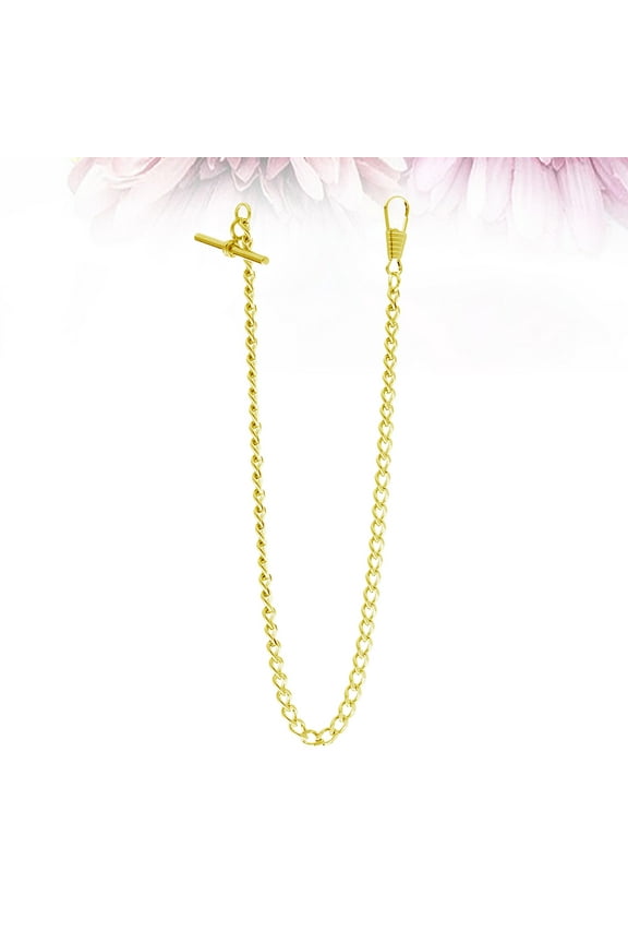 Golden Pocket Watch Chain for Decoration with T-Bar and Belt Clip
