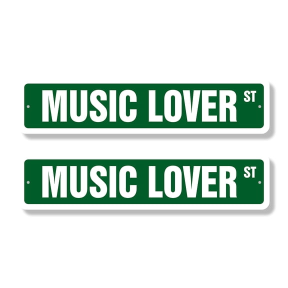 MUSIC LOVER Classic Street Sign (2 Pack) band singer CD lesson teacher Road Sign | 4" X 18" Plastic Address Sign