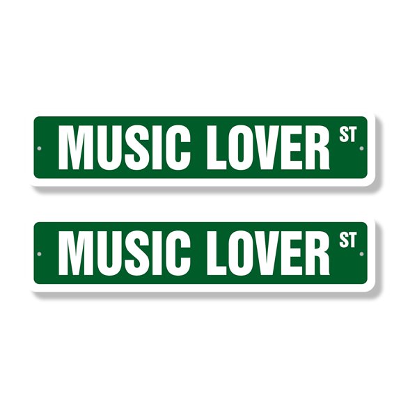 MUSIC LOVER Classic Street Sign (2 Pack) band singer CD lesson teacher Road Sign | 6" X 24" Aluminum Metal Address Sign