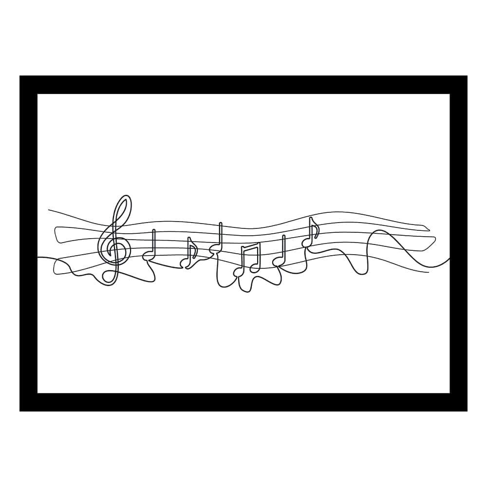 Black Framed Glass Abstract Music Notes Line Art Print