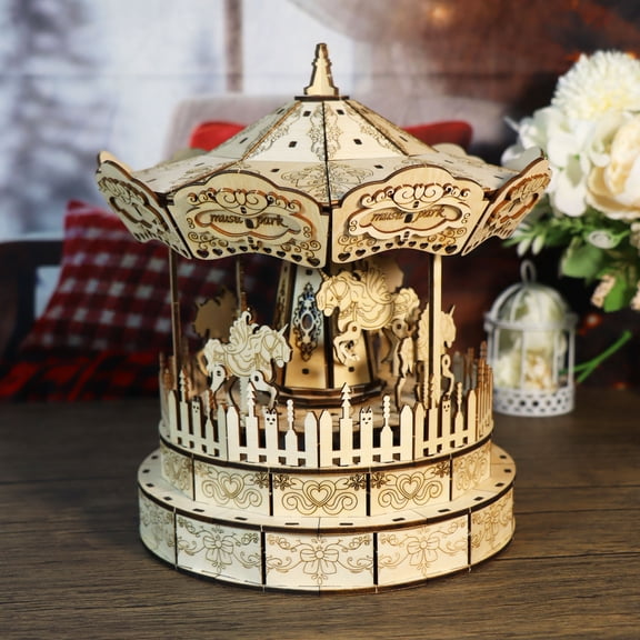 MUSIC PARK 3D Wooden Puzzle Carousel Music Box - Handmade Assembly Model Kit | Holiday/Birthday/Christmas Gifts