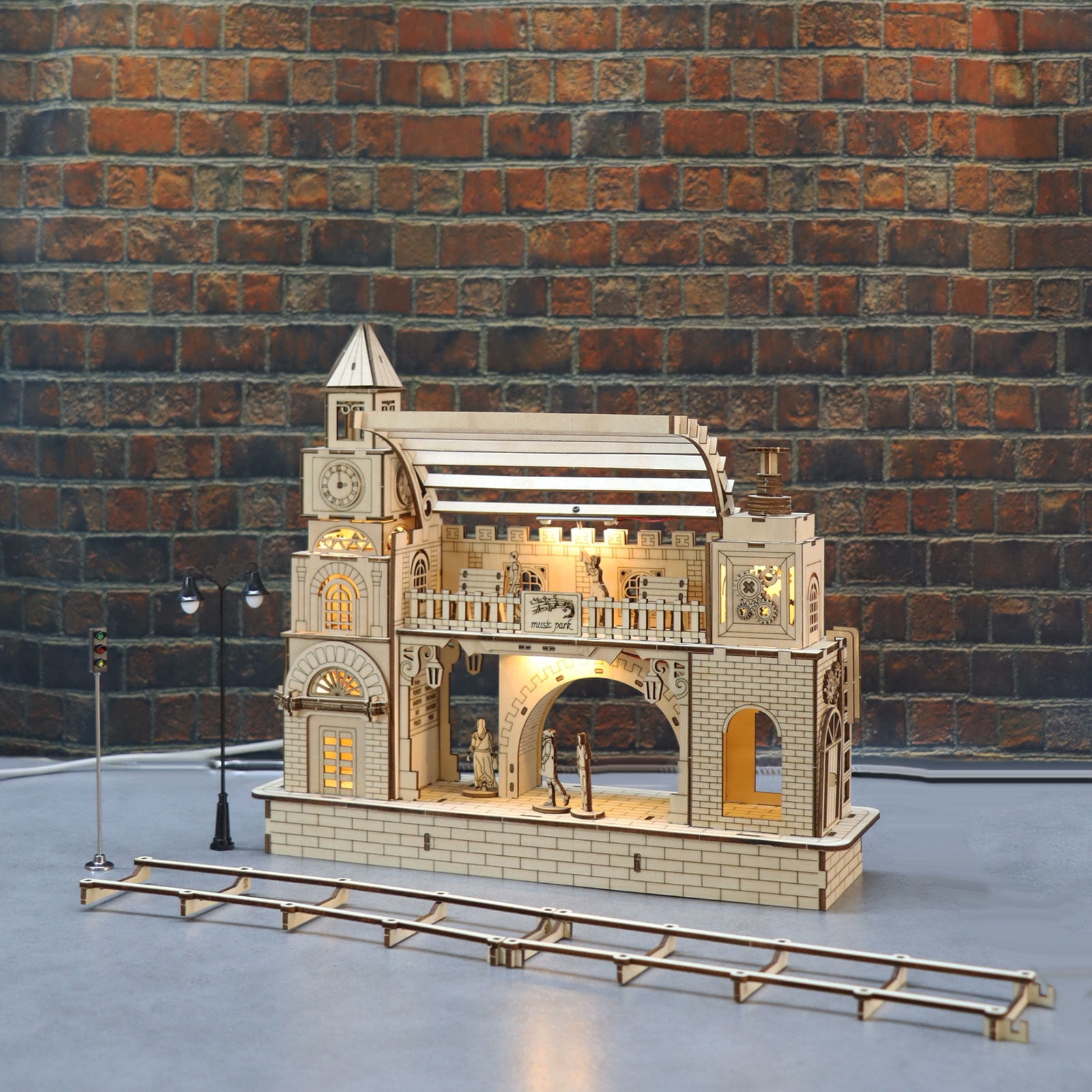 MUSIC PARK 3D Wooden Puzzles Train Station for Adults Night light Model ...