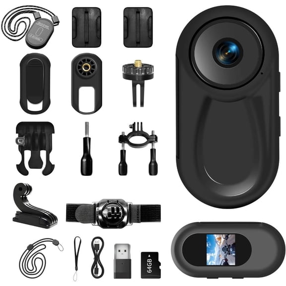 MUSICOZY 1080P Mini Body Camera,64G Wearable Action Body Cam,Thumb Size Hands Free One-Click Filming Body Worn Camera with 360Rotatable Clip for Work, Travel, Pet Walking