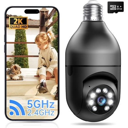 MUSICOZY 2.4GHz & 5GHz Wireless WiFi Light Bulb1080P Security Camera Wireless Outdoor, 360° Indoor Light Socket Security Cameras for Home Security with 2-Way Audio, Smart Motion Detection (1PC)