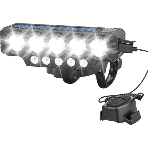 MUSICOZY 20000LM Super Bright Bike Headlight-Rechargeable Solar LED Cycling Lamp|USB Rechargeable Flashlight with Horn,Adjustable Beam for Road Electric Scooter Cycling Outdoor Women Men Night Riding