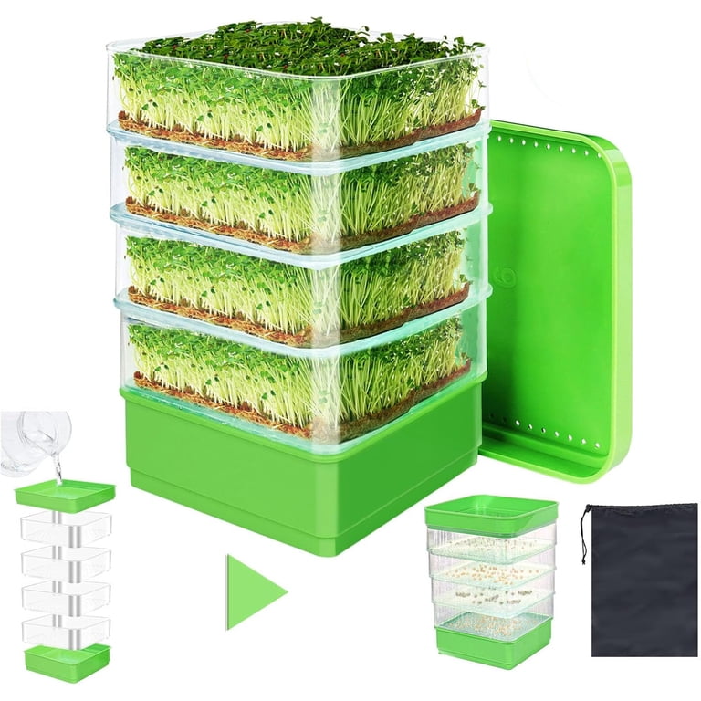 跳動の蜜芽 Vibrating sweet Sprouts 4箱セット MUSICOZY, Seed Sprouting Tray Kit, 4 Layers, Soil-Free, Stackable