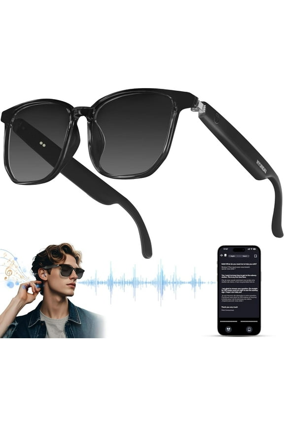 AI Translator Smart Glasses for Men Women, Bluetooth Audio Glasses with 110+ Translation,Smart Glasses Real-Time Translation, Multifunctional Bluetooth Glasses Open Ear Lighweight (Black)