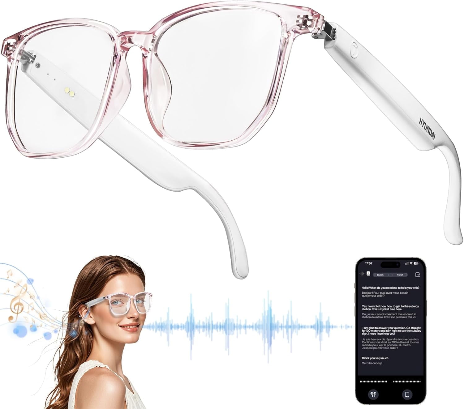 Smart Audio Sunglasses with Open-Ear Headphones, AI Translation Bluetooth Amazon.com: AI Smart Glasses with Camera, 8MP 4K Camera  main image 3