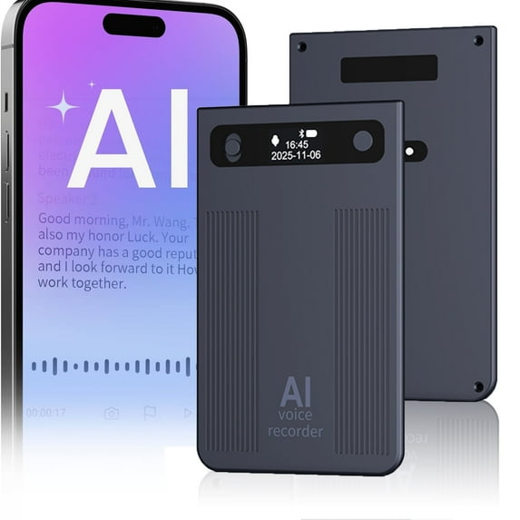 MUSICOZY AI Voice Recorder,Note Voice Recorder Transcribe&Summarize,AI Noise Cancellation Technology,Supports 120 Languages,64GB Memory APP Control Audio Recorder for Lectures,Meetings,Call,Dark Gray