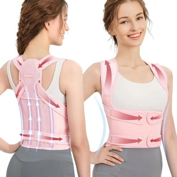 MUSICOZY Back Brace Posture Corrector for Women, Back Straightener Posture Corrector, Scoliosis and Hunchback Correction, Back Pain, Spine Corrector, Support, Adjustable Posture Trainer,Pink X-Large