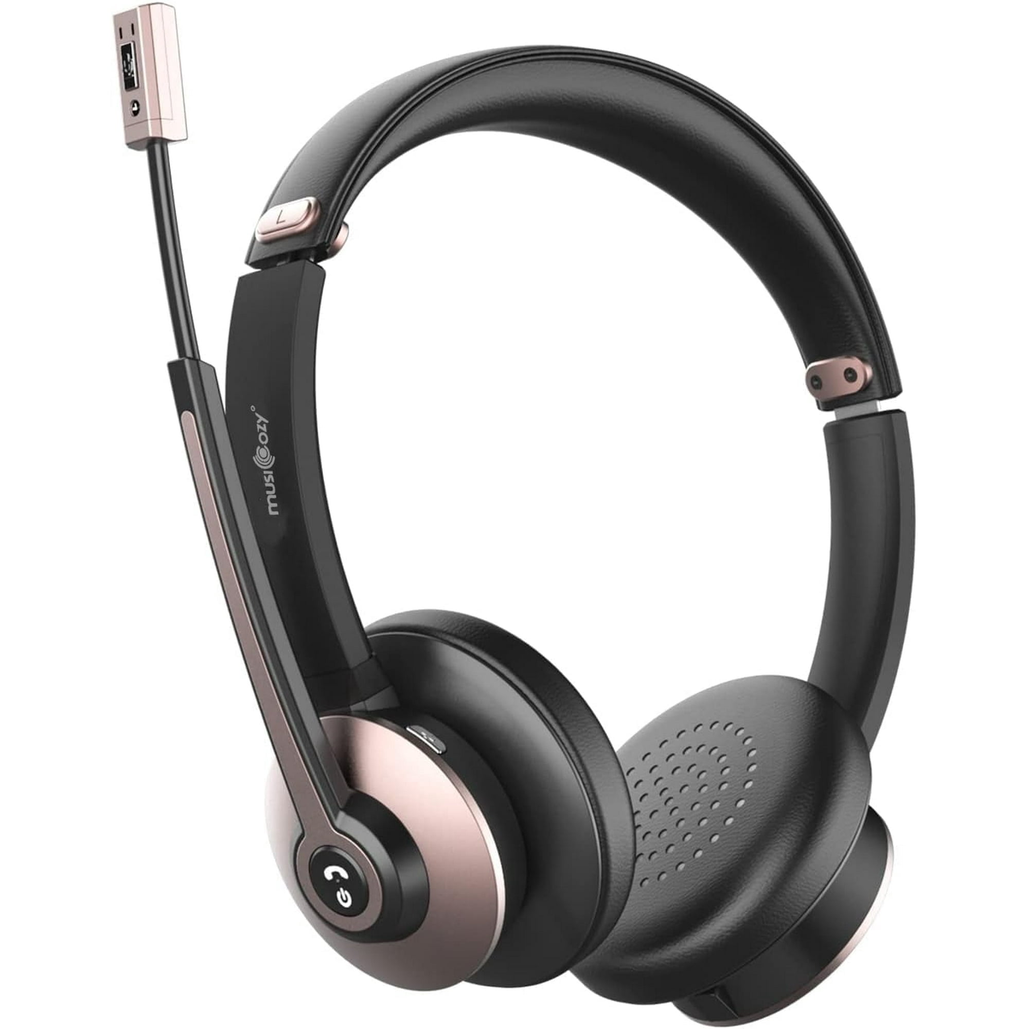 MUSICOZY Bluetooth Headset with Microphone, Wireless Headphones with Noise Cancelling Mic, 26hrs talktime, On Ear Headphones with Mic Mute for Mac/Laptop/Zoom/Teams/Call Center/Office/Home Rose Gold