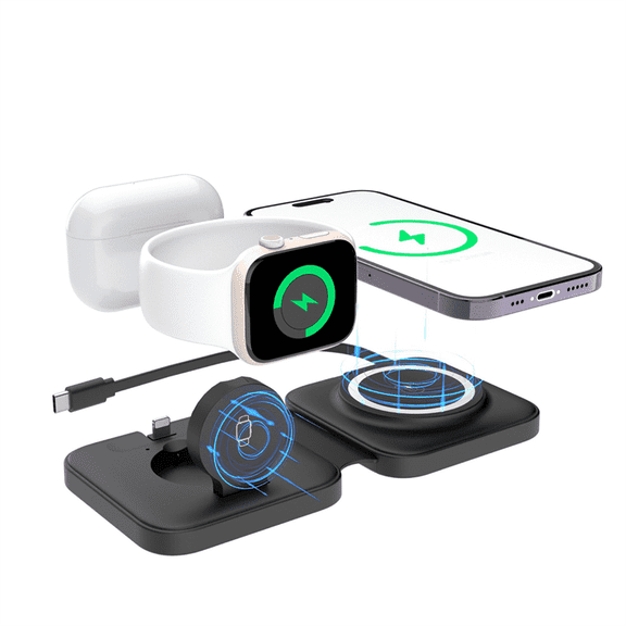 MUSICOZY Charging Station,Charging Station for Multiple Devices,Wireless Charging Station,Watch Phone Charger Pad Compatible for Apple Android,Desk Adjustable Magnetic Fast Charger Stand