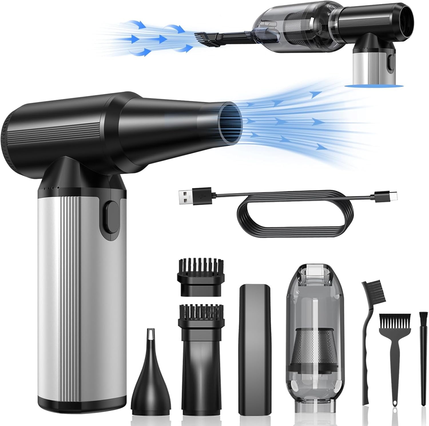 MUSICOZY Compressed Air Duster,2-in-1 Duster Blower&Vacuum with 320000RPM Super Power,Electric Air Duster Rechargeable,3-Gear Adjustable Air Blower for Keyboard, Computer,Car Home Outdoor Cleaning