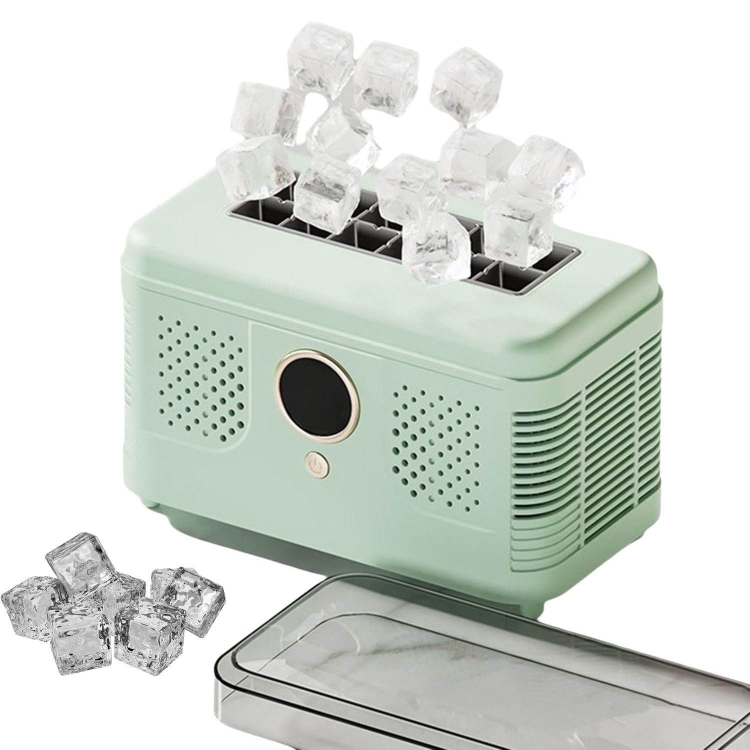 MUSICOZY Countertop Ice Maker Mini Portable,12 Solid Square Cubes in 15 Mins,Travel Ice Maker with Car Adapter,with Ice-Cubes Detachment Rack and Removable Top Cover,for Home Parties Camping Travel