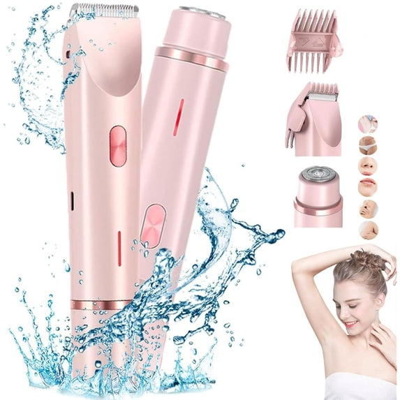 MUSICOZY Electric Razors for Women,2 in 1 Bikini Shaver Trimmer for Women,Ipx7 Waterproof Rechargeable Dusk Razor, Body Painless Razor for Face Leg Underarm Arm Pink