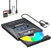MUSICOZY External CD DVD Drive for Laptop, 5-in-1 USB C Portable CD/DVD +/-RW Drive/DVD Player with SD Card Reader, USB 3.0 USB C Hub CD ROM Burner for Mac Book Linux OS Windows