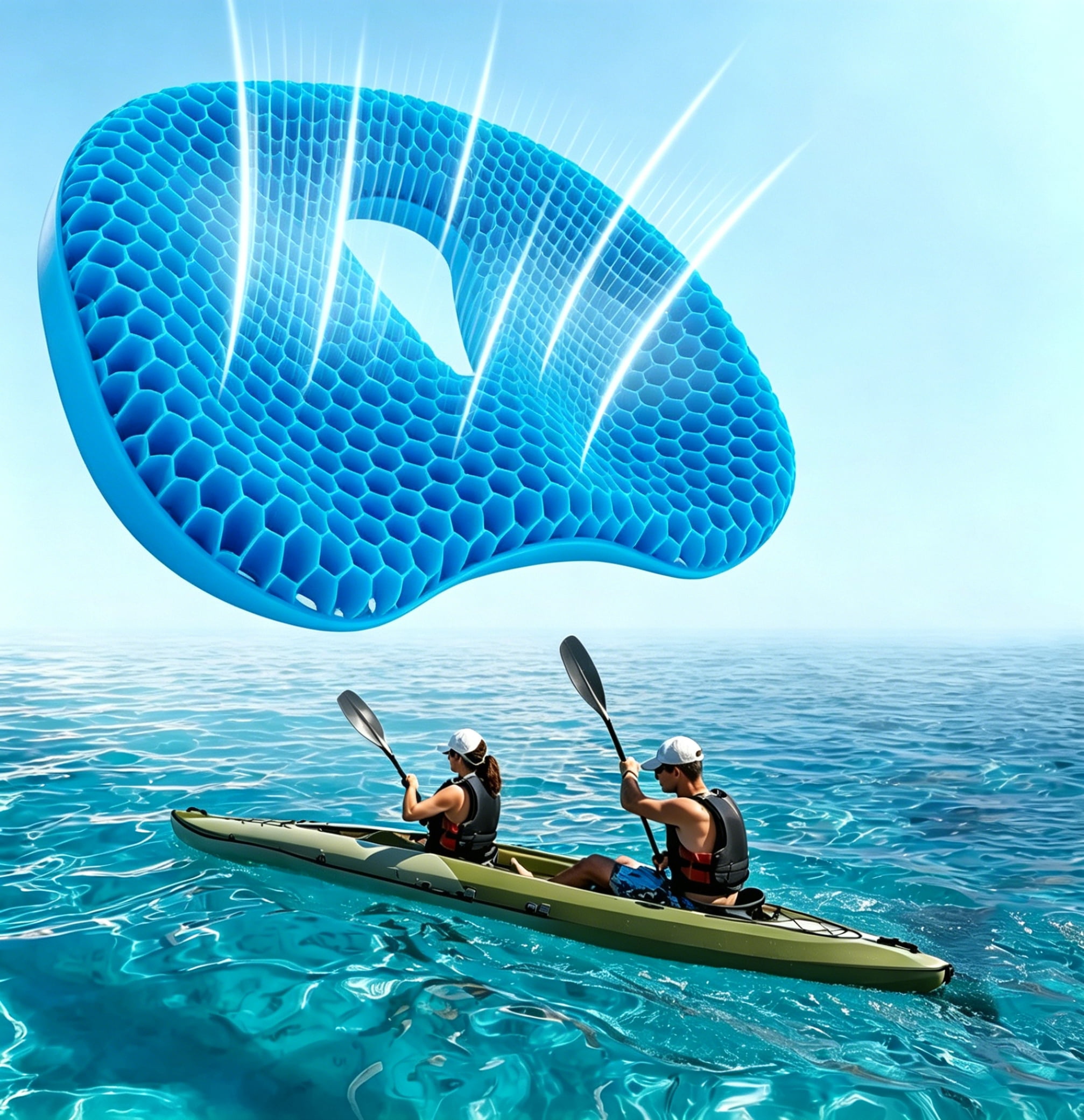 MUSICOZY Kayak Boat Seat Cushion, Thicken Anti Slip Waterproof Gel Kayak Seat,Breathable Honeycomb Design Absorbs Pressure, Portable Kayak Accessories Pad for Long Sitting on Fishing, Canoe, Rowing