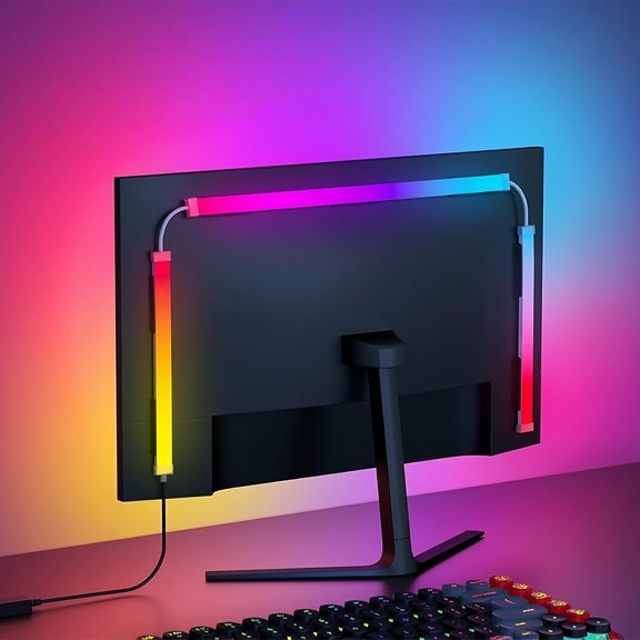 MUSICOZY LED Monitor Backlights for PC & Mac,RGB Phantom Strip Lights that Sync with Screen Color or Music,Computer Light Bar Behind Monitor, LEDs for Desk Gaming, USB Port, Software Control, 24 inch