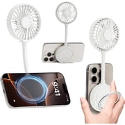 MUSICOZY Magnetic Phone Fan, Mini Portable Personal Fan Rechargeable with Ring Holder USB Small Desk Fan for iPhone 17/16/15/14 Pro Max,Mag-Safe Case& All phones, Summer Outdoor AccessoriesWhite