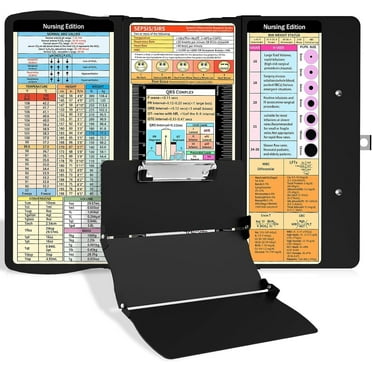 MUSICOZY Nursing Clipboards Trifold Foldable Clipboard,3 Layers Aluminum Nurse Clipboards with Nursing Edition Cheat Sheets Folding Pocket Size for Students, Nurses and Doctors - Black