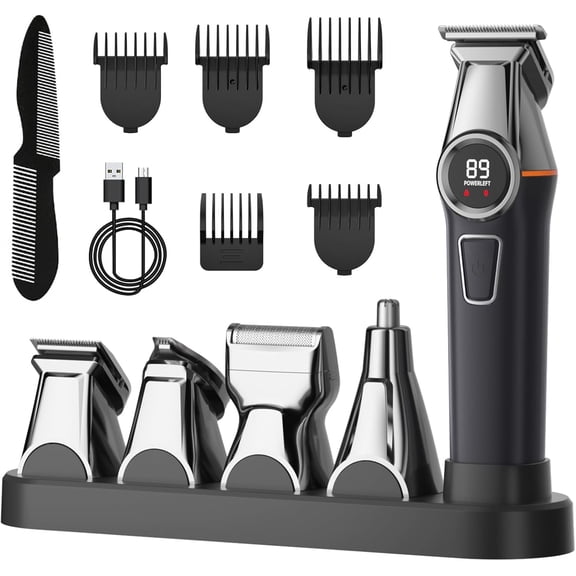 MUSICOZY Professional Electric 5 in 1 Men Grooming Kit with LED Digital Display 5 Limit Combs Travel Lock Multifunctional Waterproof Hair Clippers Beard Trimmer for Shaving Face Mustache Body Ear