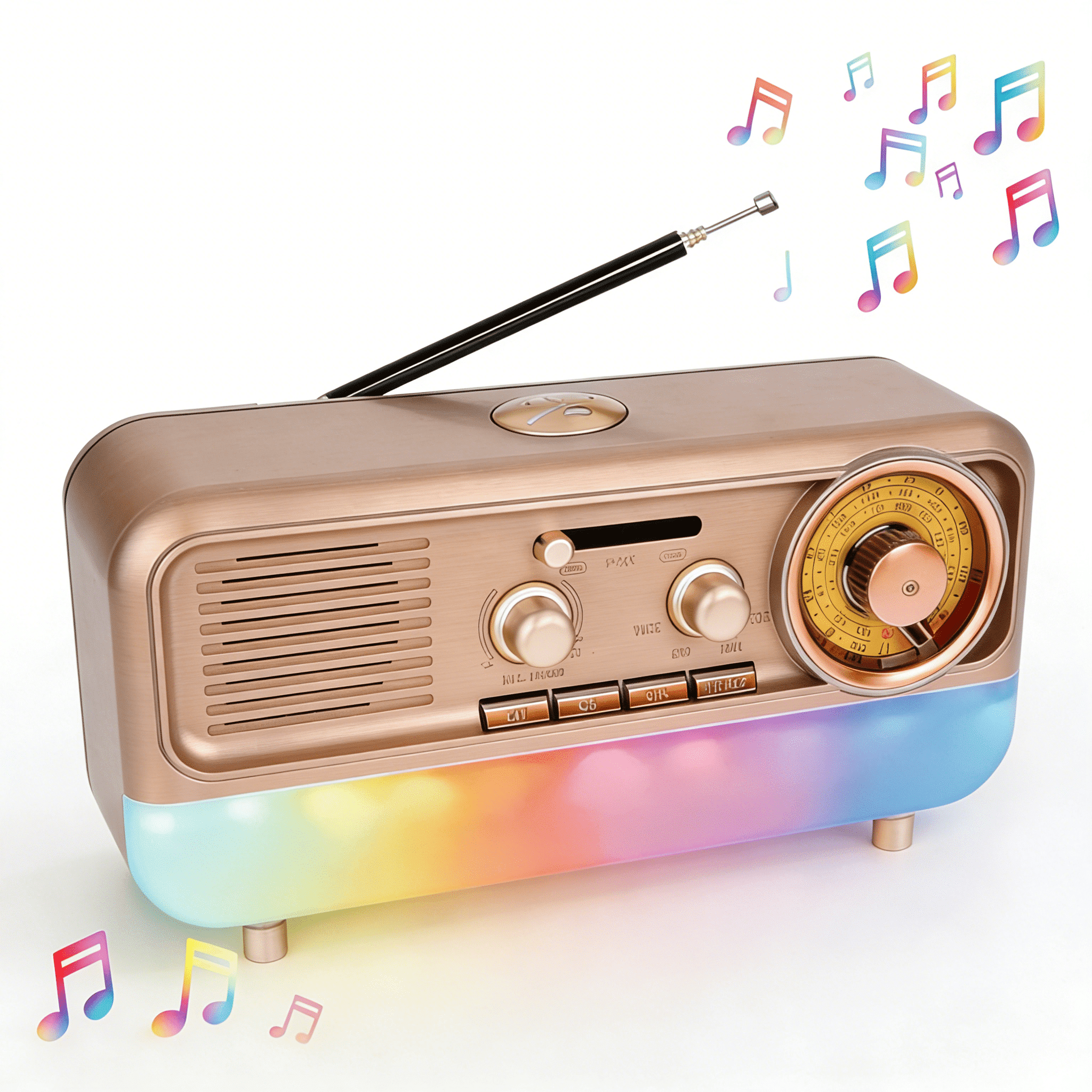 MUSICOZY Retro Portable Radio AM FM SW Shortwave Radio with Colorful Ambient Light, Vintage Bluetooth Music Player Battery Operated, Retro Sound Machine, SUB Charging, TF Card