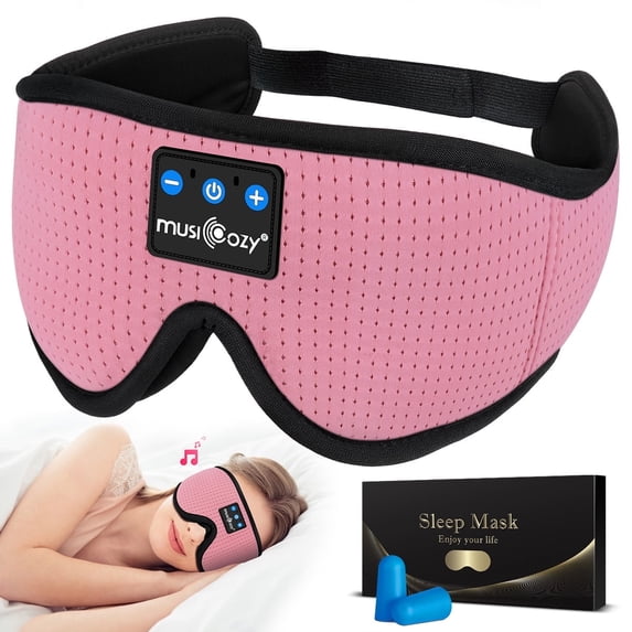 MUSICOZY Sleep Headphones, Bluetooth & 3D Breathable Sleep Mask for Side Sleepers, Noise Cancelling & Auto off Timer Voice Control, Wireless Music Tech Gadgets, Gifts for Girlfriend Mom, Pink