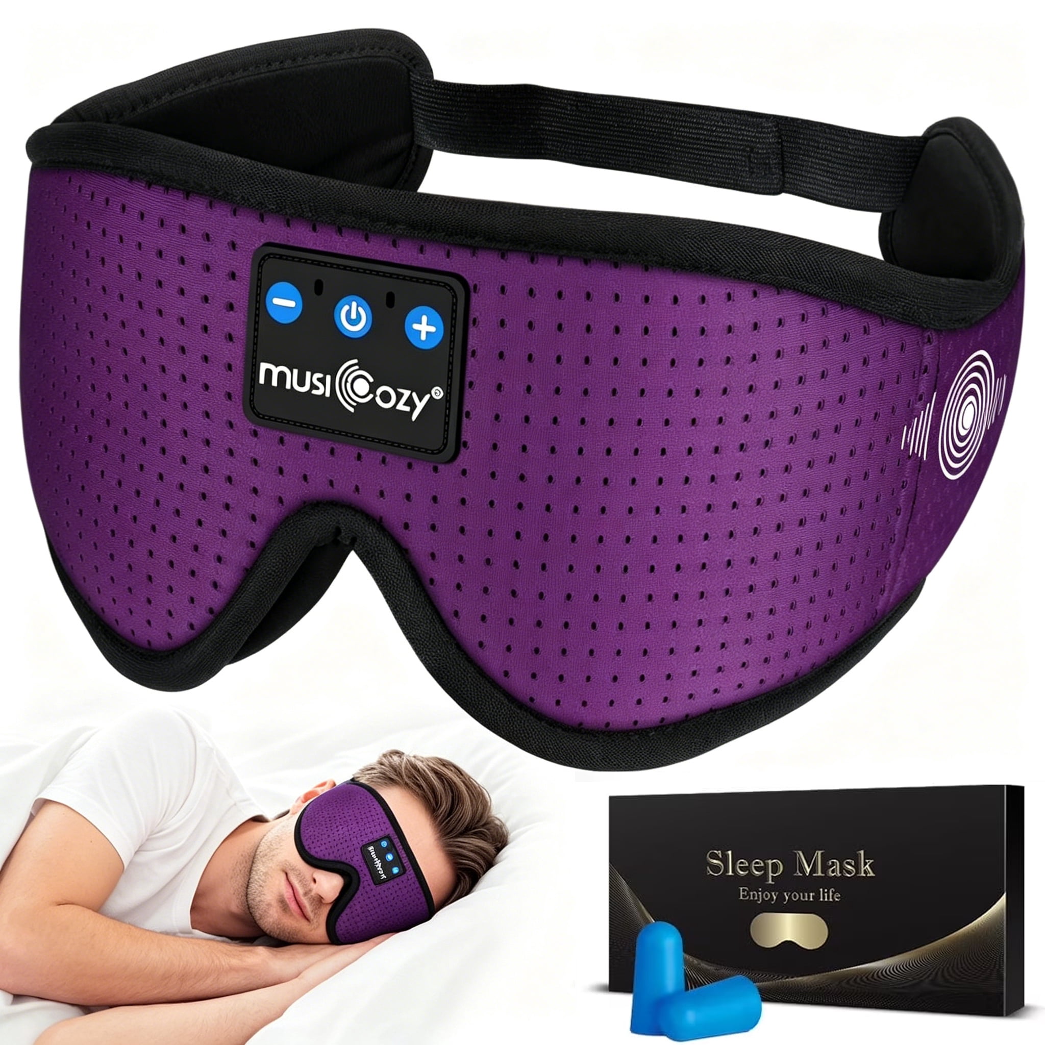 MUSICOZY - 3D Bluetooth 5.4 Sleep Headphones, Headband Sleep Headphones for Side Sleepers, Breathable Wireless Eye Mask, for Women and Men, Travel