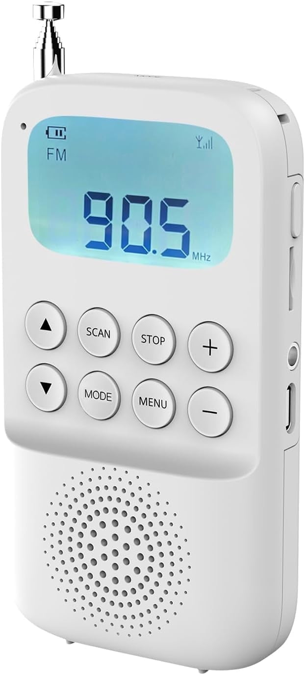 MUSICOZY Digital AM FM Walkmen Radio with Bluetooth, Portable Rechargeable Transistor Radio with Alarm Clock, Built-in Speaker and Headphone Jack, Support TF Card Playback