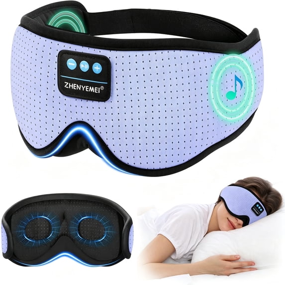 MUSICOZY White Noise Sleep Mask Headphones with 16 Soothing Sounds, Bluetooth Sleep Mask 3D Wireless Music Sleeping Headphones for Side Sleeper,Wireless Music Eye Mask with Timer, Gifts for Men Women
