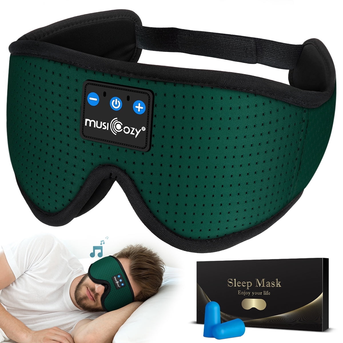 MUSICOZY Sleep Headphones Breathable Bluetooth Headband 3D Sleeping Headphones, Wireless Music Eye Mask Sleep Earbuds for Side Sleeper Women Office Air Travel Cool Tech Gadgets Unique Gifts Green