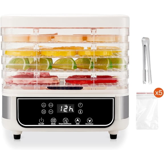 MUSICOZY Smart One Touch Food Dehydrator, 5 Layer Transparent Trays, 4 Preset Modes, Digital Timer & Temperature Control, Dehydrators for food and Jerky,Fruit, Meat, Herbs, Mushrooms, Beef Snacks