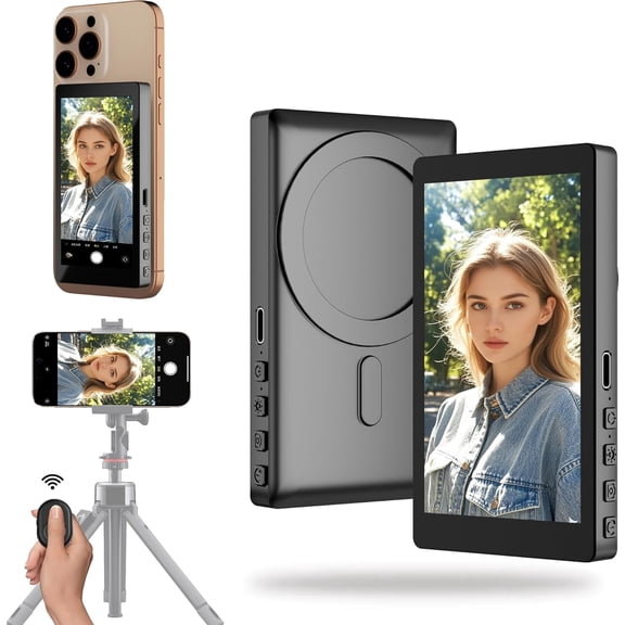 MUSICOZY Vlog Selfie Monitor Screen for iPhone & Android, 2000mAh Back Camera Monitor Phone with Bluetooth Remote, Speaker, 3-Level Brightness, 4K/30FPS Wireless & Wired Recording, No Delay