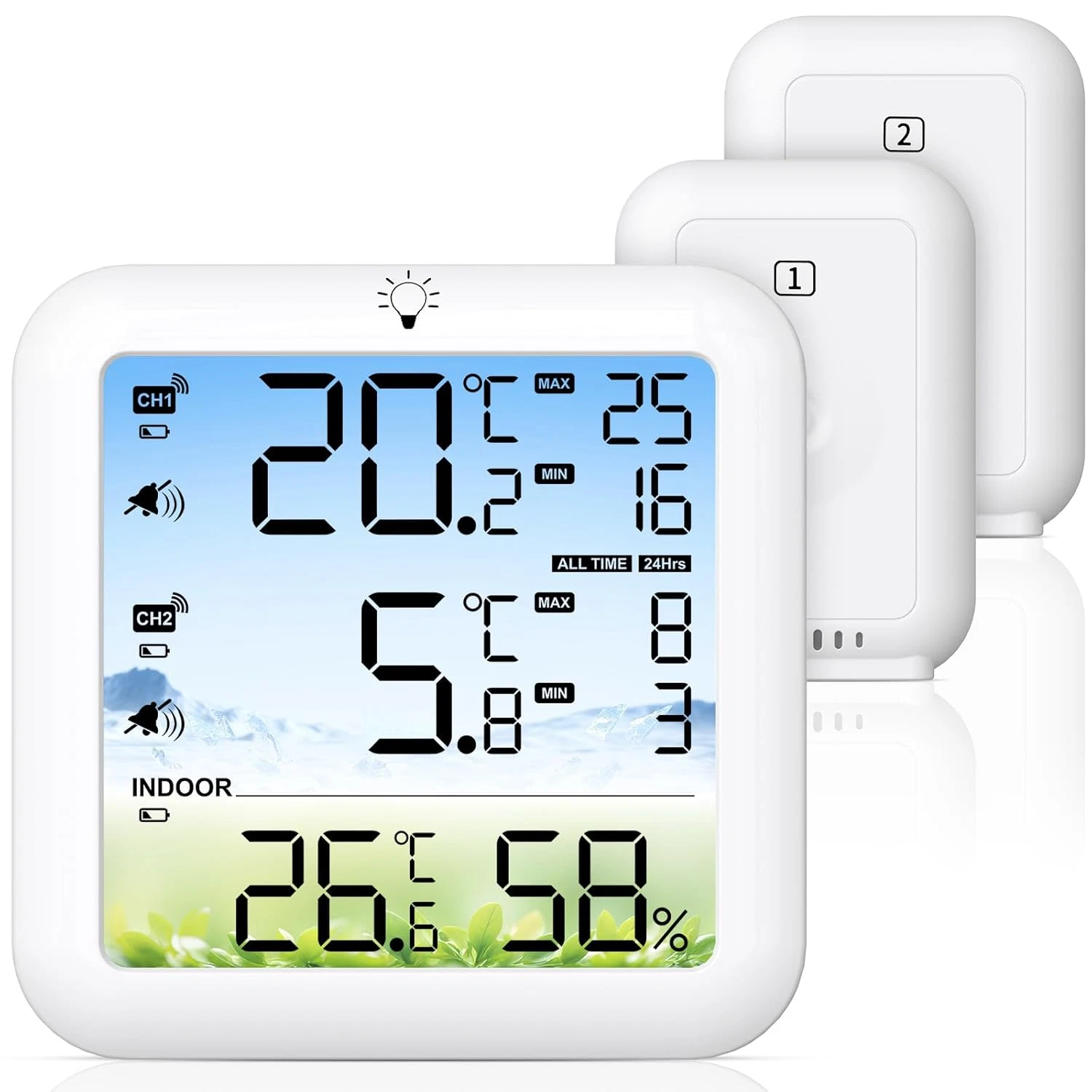 MUSICOZY Wireless Fridge and Freezer Thermometer with Alarm, Max/Min Temperature Records Digital Refrigerator Thermometer, 328FT Remote Range, Magnetic & Stand Options for Kitchen Home Restaurant