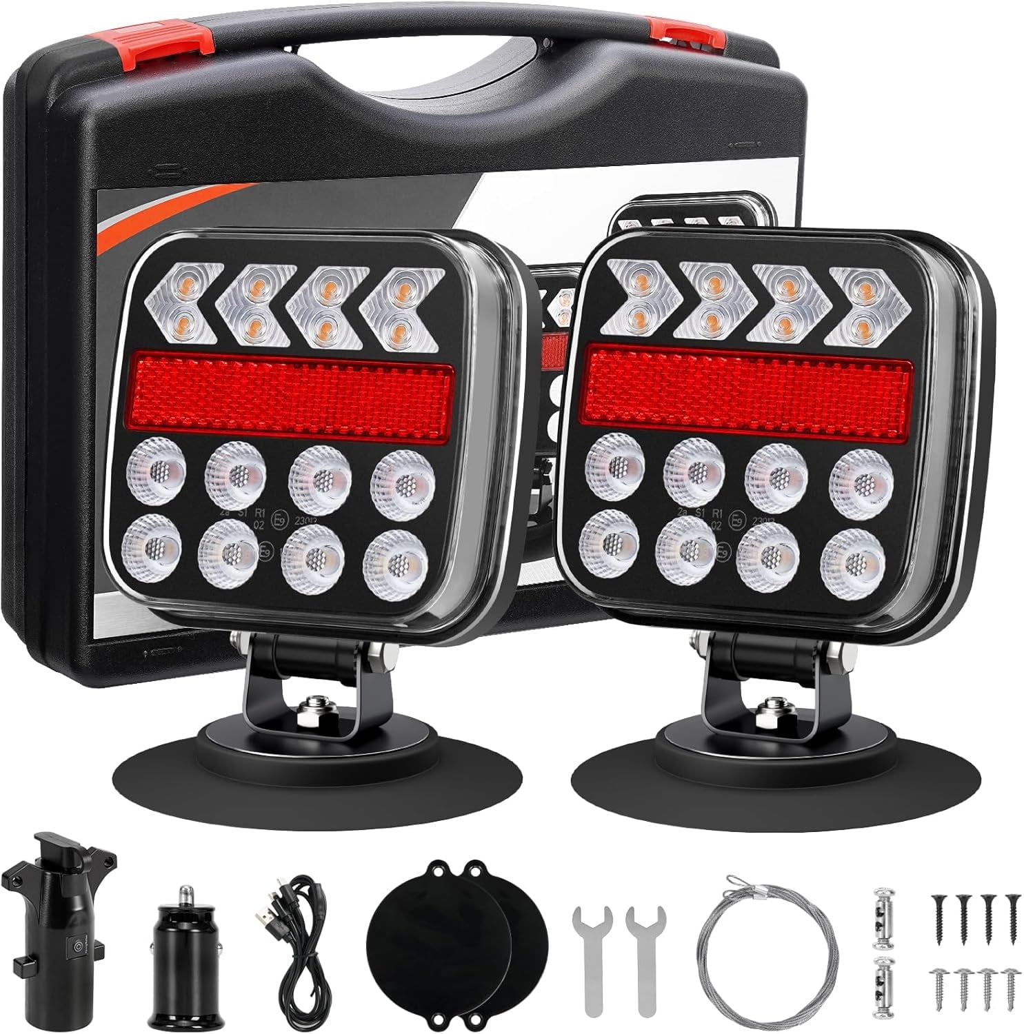 MUSICOZY Wireless Trailer Lights, Adjustable Magnetic LED Trailer Lights with Reflectors, Rechargeable Tow Tail Light Kit for Trucks, Boats, RVs, Campers, IP67 Waterproof