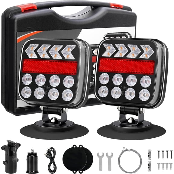 MUSICOZY Wireless Trailer Lights, Adjustable Magnetic LED Trailer Lights with Reflectors, Rechargeable Tow Tail Light Kit for Trucks, Boats, RVs, Campers, IP67 Waterproof