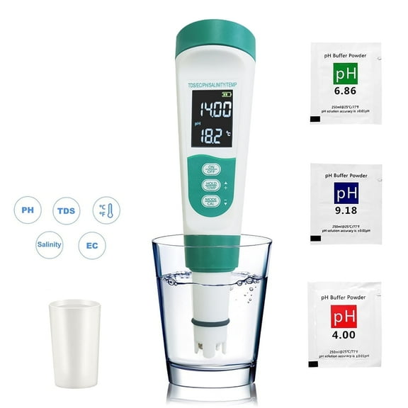 MUSICOZY pH Meter for Water, 5 in 1 pH Temp EC TDS Meter for Hydroponics PPM Water Tester Digital, pH Tester Digital with ATC, TDS pH Meter for Water, Wine, Pool, Hydroponics and Aquariums