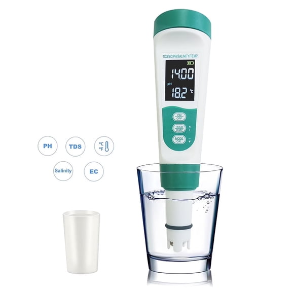 MUSICOZY pH Meter for Water, 5 in 1 pH Temp EC TDS Meter for Hydroponics PPM Water Tester Digital, pH Tester Digital with ATC, TDS pH Meter for Water, Wine, Pool, Hydroponics and Aquariums