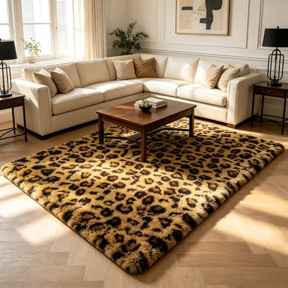 MUSICWAKER Contemporary Animal Leopard Area Rug, 4' x 6', Non-Slip Backing