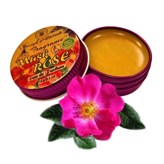 MUSK ROSE Perfume - Eau de Parfum - Solid Balm - Aromatherapy Essential Oils (Rosa Moschata, De Mai, Damascena, White Champaca, Tuberose) - Natural Fragrance - Travel Party Guest Favors Gifts -0.5oz