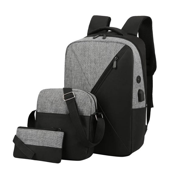 MUSOIE 3PCS Casual Laptop Backpack Crossbody Bag Purse Backpack with USB Port for Men Women