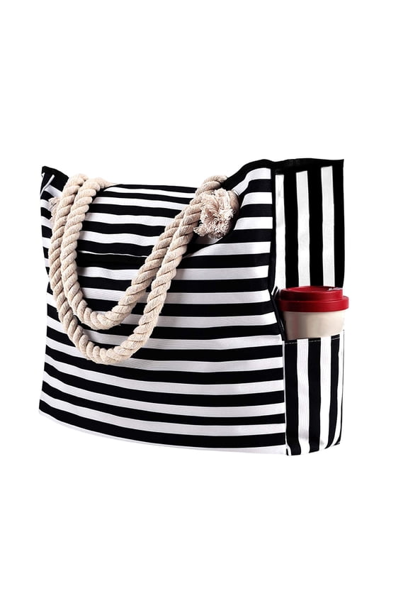 Beach Bags for Women Large Waterproof Sandproof Canvas Tote Bag Zipper Shoulder Travel Bag