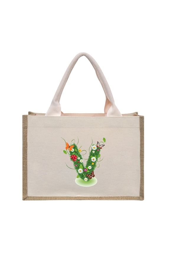 Canvas Tote Bag with Pocket A to Z Printed Bag Initial Gifts for Sister Mom Friends Teacher