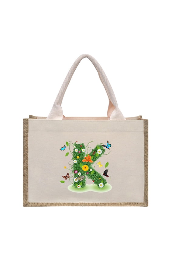 Canvas Tote Bag with Pocket A to Z Printed Bag Initial Gifts for Sister Mom Friends Teacher