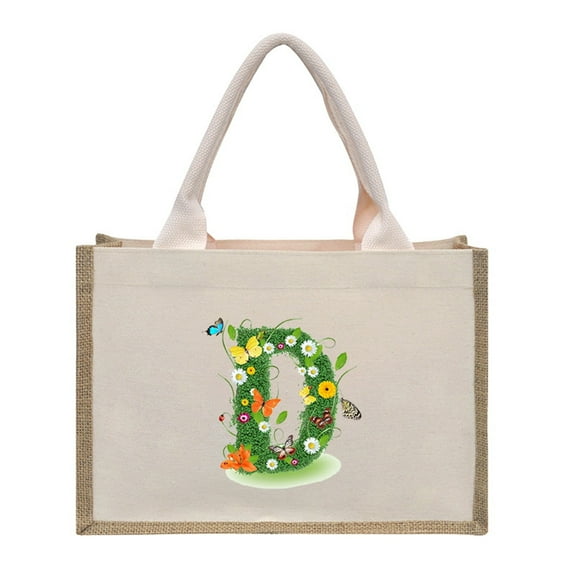 MUSOIE Canvas Tote Bag with Pocket A to Z Printed Bag Initial Gifts for Sister Mom Friends Teacher