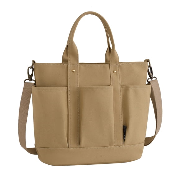MUSOIE Canvas Tote Bag with Zipper Women Large Crossbody Shoulder Bag Multi-pockets Casual Work Bags