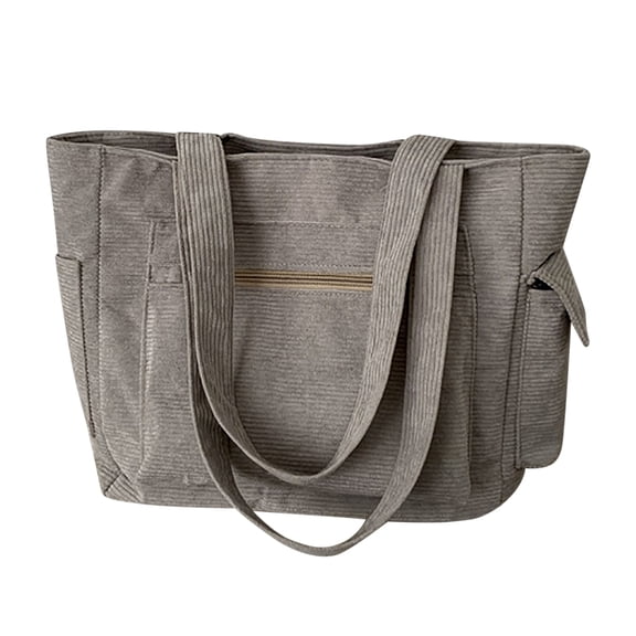 MUSOIE Corduroy Tote Bag for Women Zipper Tote Bag with Pocket Large Capacity Shoulder Bag