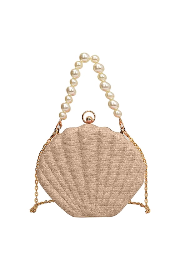 Cute Shell Shaped Evening Bag Handbag for Women Beaded Chain Purses Cross Body Clutch Purse
