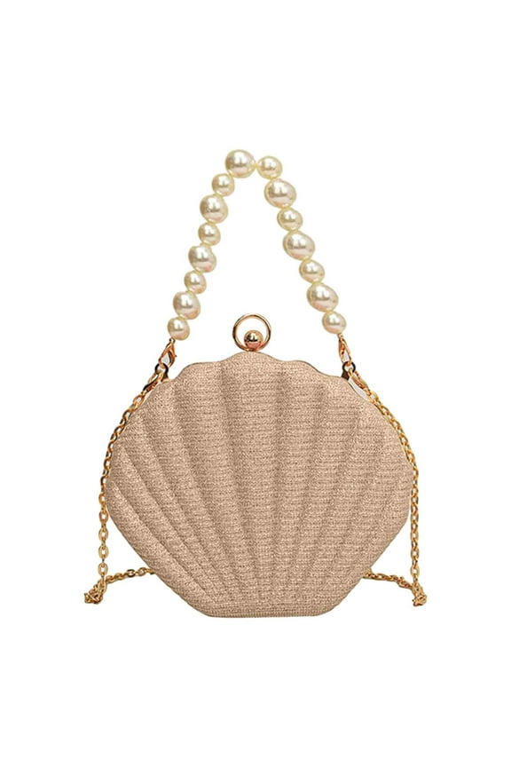 Cute Shell Shaped Evening Bag Handbag for Women Beaded Chain Purses Cross Body Clutch Purse