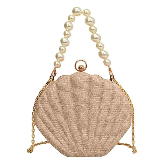 MUSOIE Cute Shell Shaped Evening Bag Handbag for Women Beaded Chain Purses Cross Body Clutch Purse